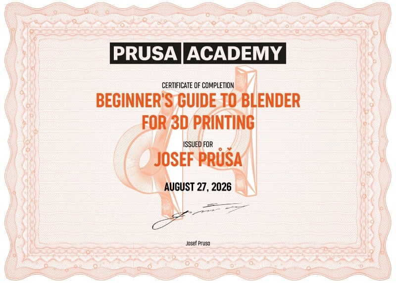 Blender course certificate example