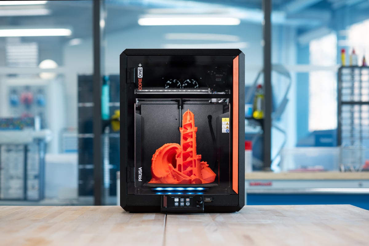 Prusa CORE One+ 3D printer in a laboratory