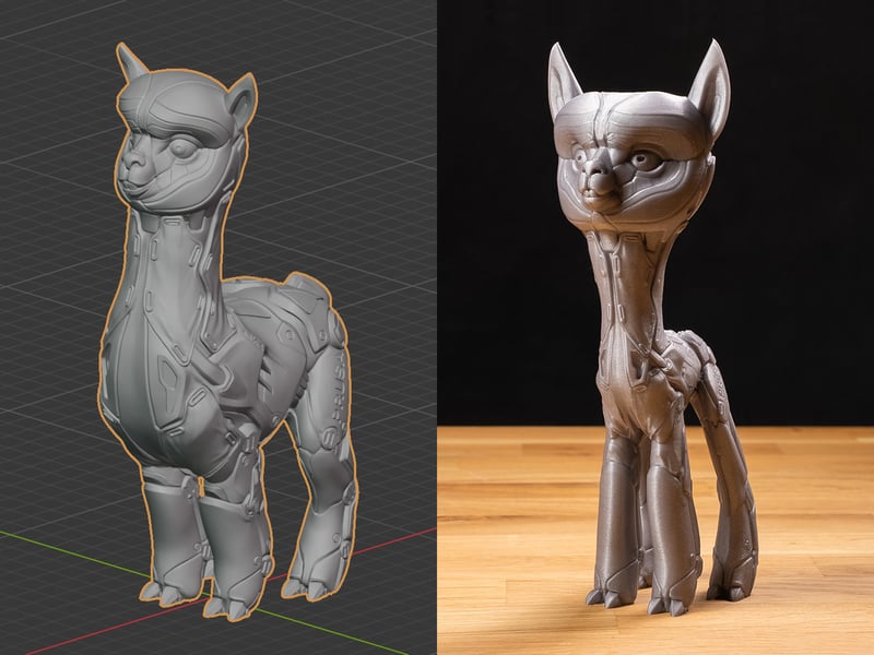 Image of an alpaca model before and after editing