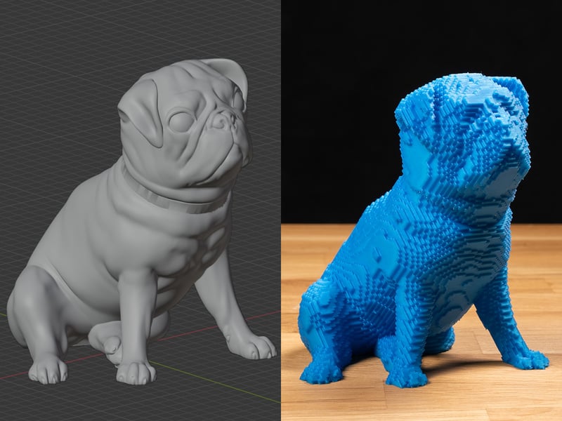 Image of a dog model before and after editing