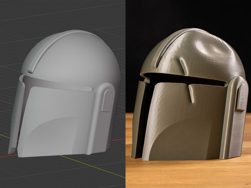 Image of a helmet model before and after editing