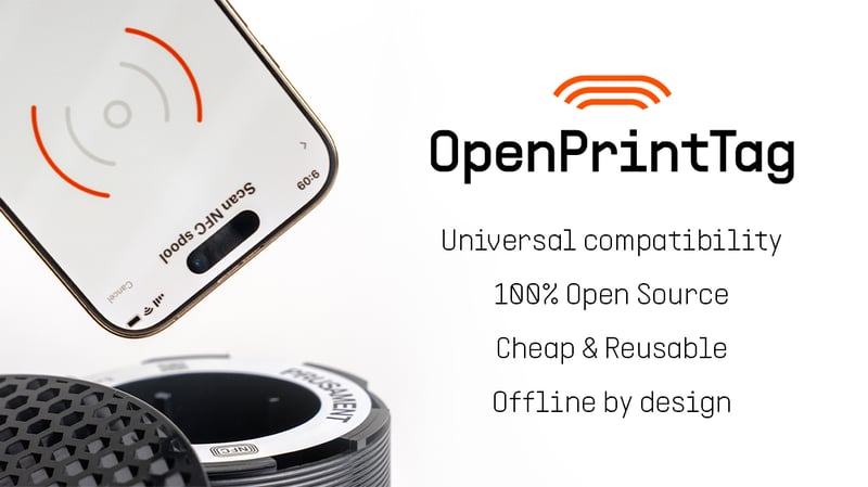 Redesigned Prusament spool showing NFC tag and locking mechanism